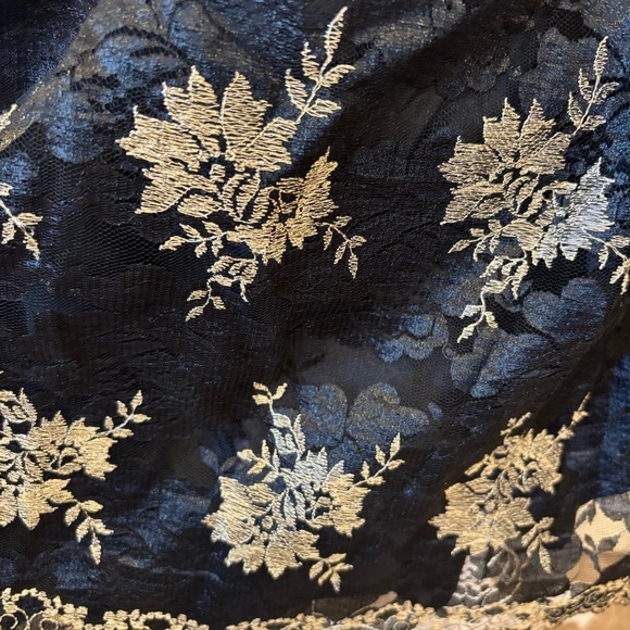 Jill Stuart Tea A-line Dress Black Gold Floral Embroidered Lace Romantic Gothic - Picture 13 of 16